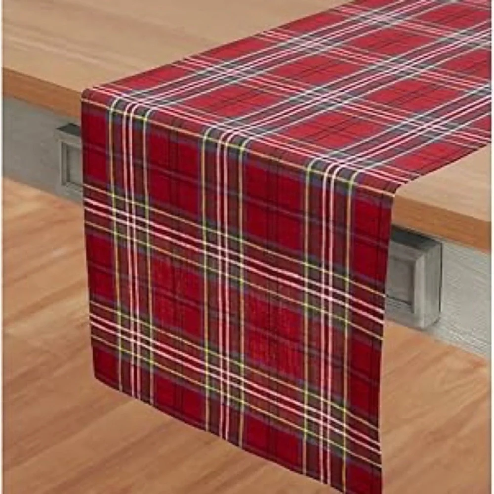 Solino Home Table Runner 72” Long – 100% Pure Linen Red Classic Tartan Plaid
